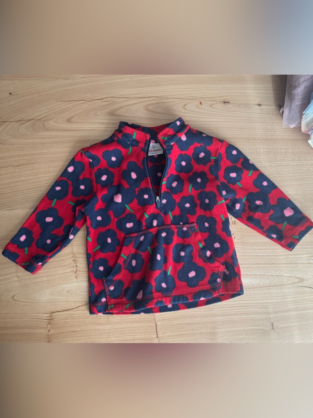 Hannah Anderson Girls' Floral Half-Zip Fleece Pullover - Red & Navy